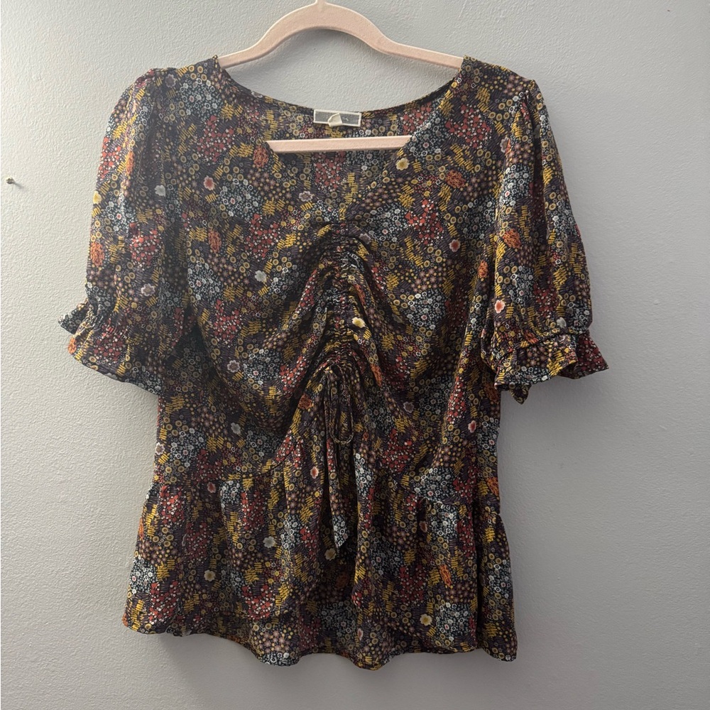 Pleione Multicolor Floral Ruched Blouse‎